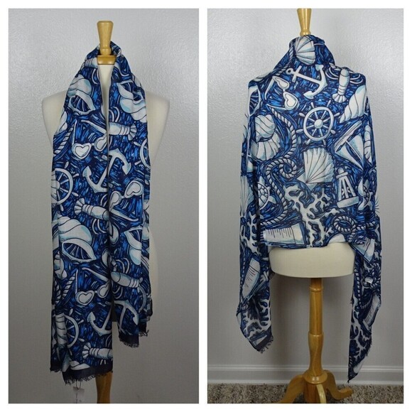 Vera Bradley SHORE ENOUGH Soft Fringe Scarf Wrap Coastal Tropical Sea Beach - Picture 4 of 11